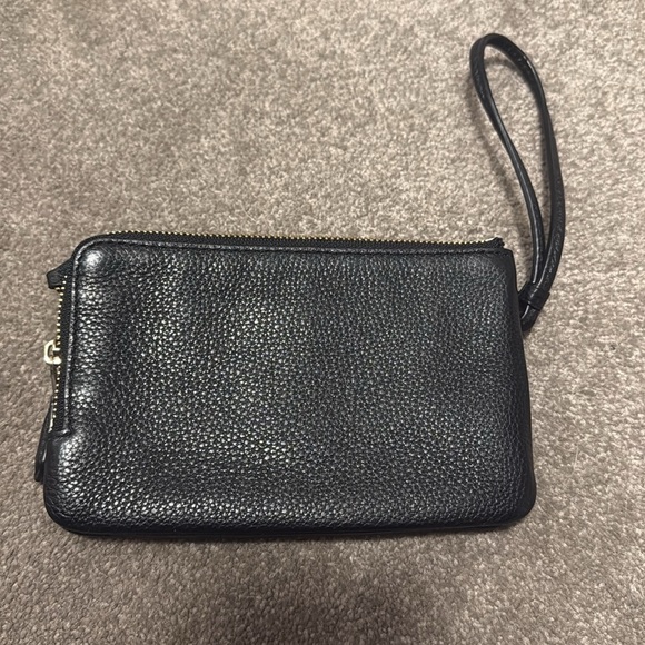 Coach Black Leather Wallet Purse Wristlet Dual Zipper - Picture 3 of 5